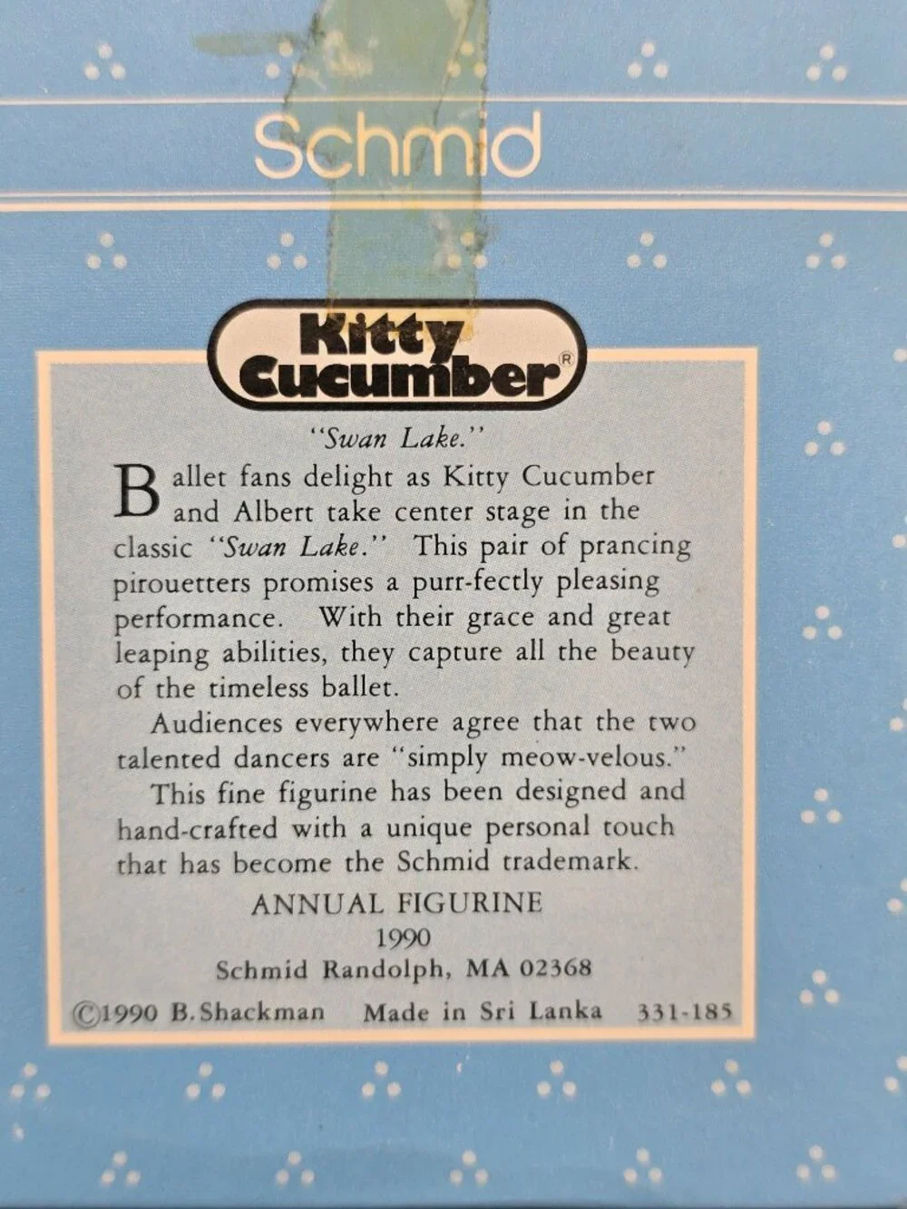 Kitty Cucumber & Albert Swan Lake Ballet Cats Schmid 1990 Annual Collectible